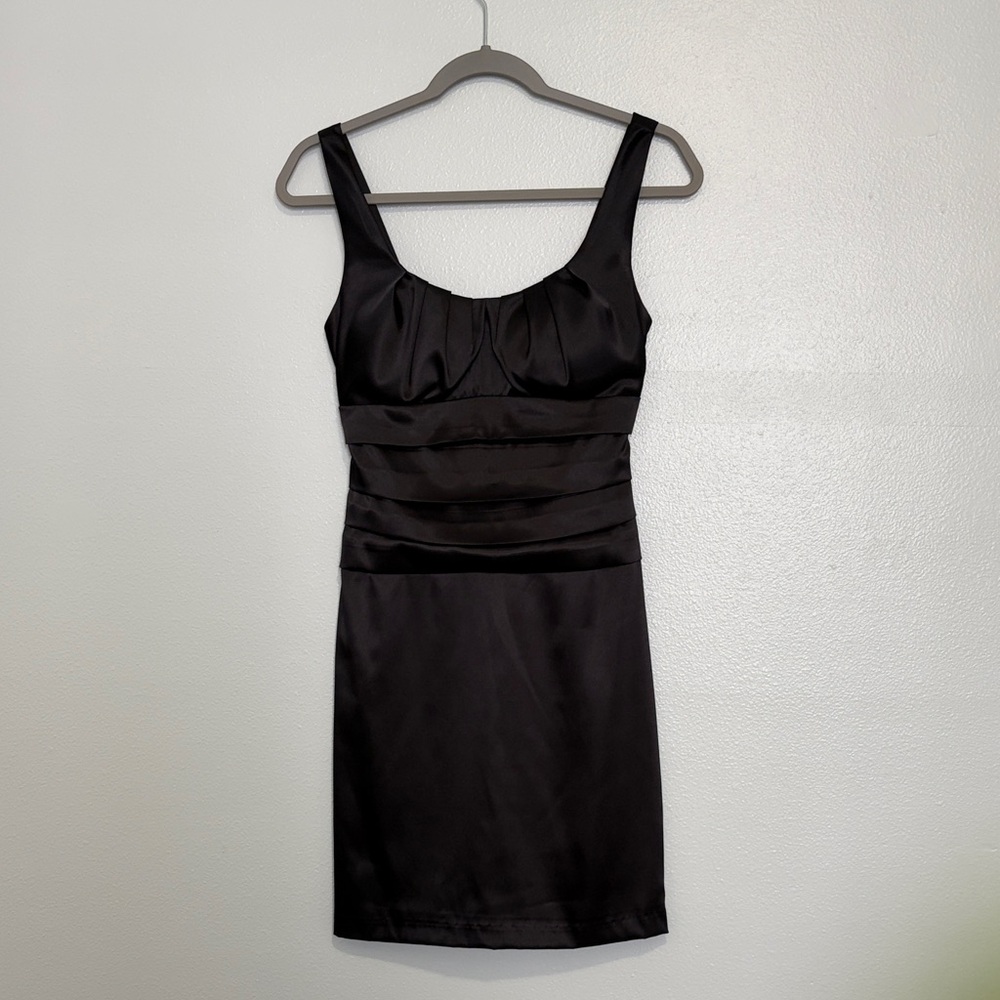 B Darlin Black Satin Scoop-Neck Mini Dress